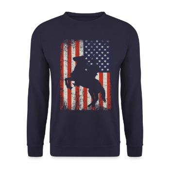 western shirt with american flag - Unisex Sweatshirt - navy - Front - Alina (178cm) & Michal (187cm)