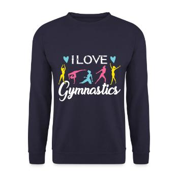 I love gymnastics shirts for women - Unisex Sweatshirt - navy - Front - Alina (178cm) & Michal (187cm)