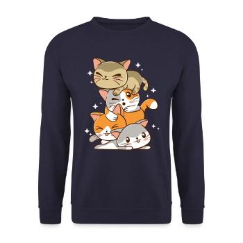 kawaii cat pile shirt - Unisex Sweatshirt - navy - Front - Alina (178cm) & Michal (187cm)