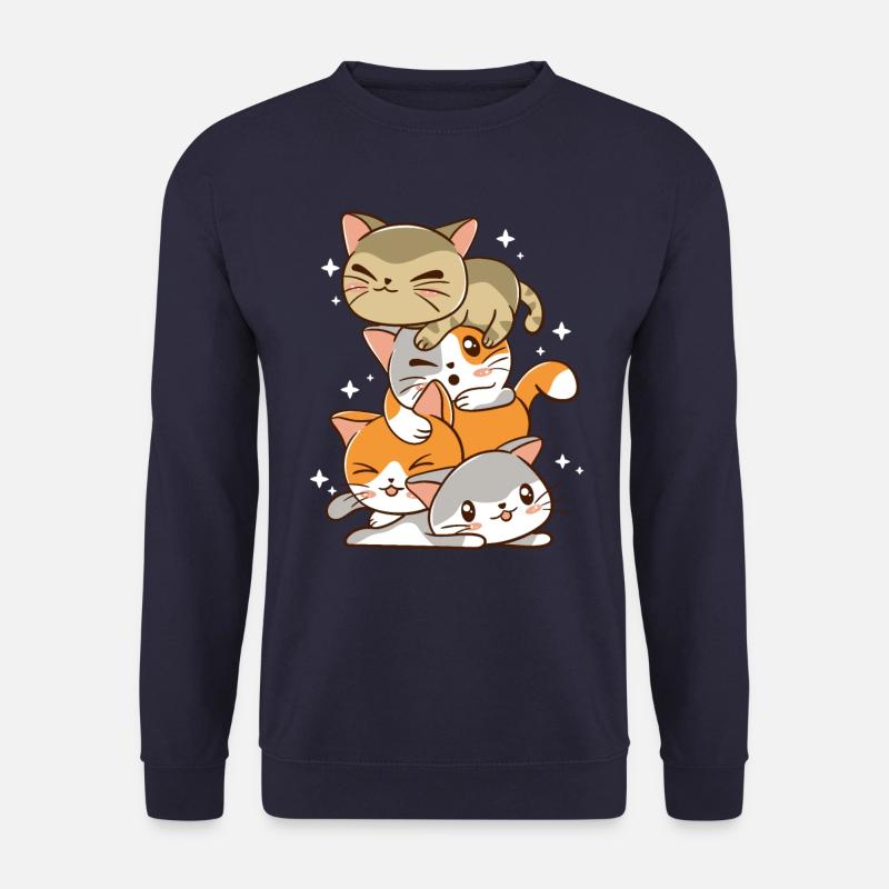kawaii cat pile shirt - Unisex Pullover - Navy