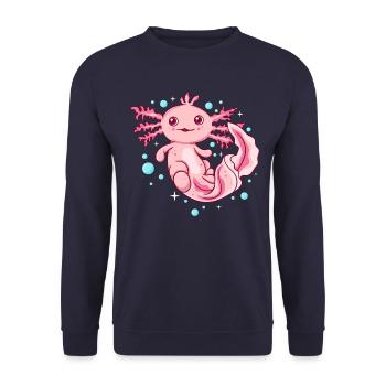 axolotl shirt women - kawaii axolotl - Unisex Sweatshirt - navy - Front - Alina (178cm) & Michal (187cm)