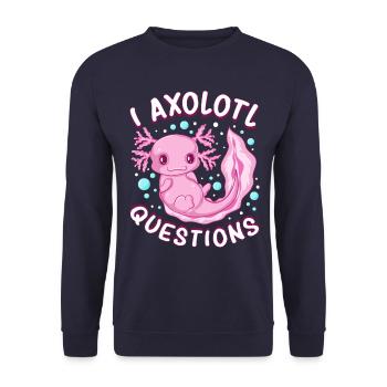 i axolotl questions shirt - axolotl kawaii - Unisex Sweatshirt - navy - Front - Alina (178cm) & Michal (187cm)