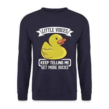 Rubber duck design - little voices keep telling me - Unisex Sweatshirt - navy - Front - Alina (178cm) & Michal (187cm)