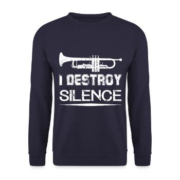 i destroy silence trombone tee shirt - Sweat-shirt Unisexe - marine - Devant - Alina (178cm) & Michal (187cm)