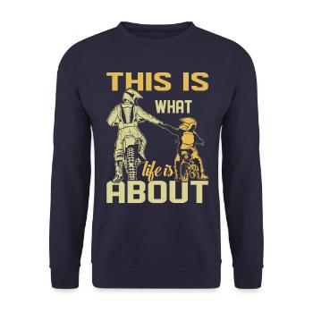 motocross shirt dad - this is what life is about - Unisex Sweatshirt - navy - Front - Alina (178cm) & Michal (187cm)