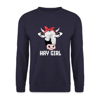 Farmer Cattle Breeding Hay Girl Cow Lover - Unisex Pullover - Navy - Vorne - Alina (178cm) & Michal (187cm)