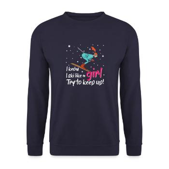 Girl Skiing Apres Ski Saying Funny Ski Sports - Unisex Pullover - Navy - Vorne - Alina (178cm) & Michal (187cm)