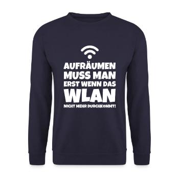 AUFRÄUMEN MUSS MAN ERST WENN DAS WLAN NICHT MEHR - Unisex Pullover - Navy - Vorne - Alina (178cm) & Michal (187cm)