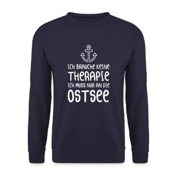 ICH BRAUCHE KEINE THERAPIE ICH MUSS NUR AN DIE OS - Unisex Pullover - Navy - Vorne - Alina (178cm) & Michal (187cm)