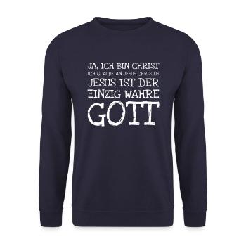 Ja Ich Bin Christ Ich Glaube An Jesus Christus Jes - Unisex Pullover - Navy - Vorne - Alina (178cm) & Michal (187cm)