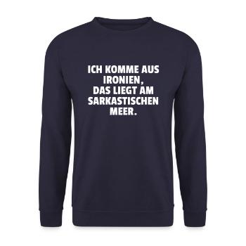 I come from ironies This is a - Unisex Sweatshirt - navy - Front - Alina (178cm) & Michal (187cm)
