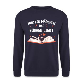 Buch Lesen Bücher Buch Nerd Bücherwurm - Unisex Pullover - Navy - Vorne - Alina (178cm) & Michal (187cm)