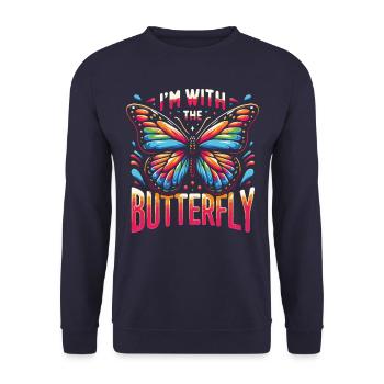 Schmetterling Monarchfalter Bunt Schmetterlinge - Unisex Pullover - Navy - Vorne - Alina (178cm) & Michal (187cm)