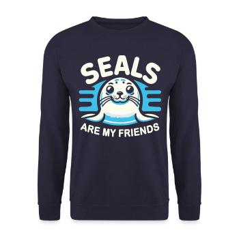 Robbe Robben Tier Seelöwe - Unisex Pullover - Navy - Vorne - Alina (178cm) & Michal (187cm)