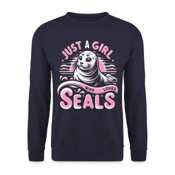 Robbe Robben Tier Seelöwe - Unisex Pullover - Navy - Vorne - Alina (178cm) & Michal (187cm)