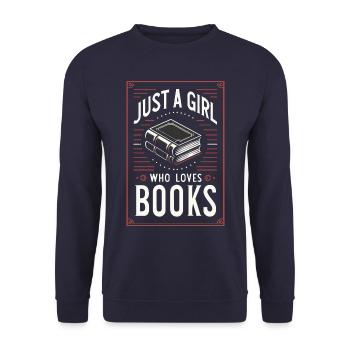 Bücher Buch lesen Bücherei Bibliothek Bücherwurm - Unisex Pullover - Navy - Vorne - Alina (178cm) & Michal (187cm)