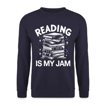 Bücher Buch lesen Bücherei Bibliothek Bücherwurm - Unisex Pullover - Navy - Vorne - Alina (178cm) & Michal (187cm)