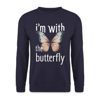 Schmetterling Monarchfalter Bunt Schmetterlinge - Unisex Pullover - Navy - Vorne - Alina (178cm) & Michal (187cm)