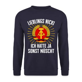 East Germany East East East GDR Home Eastern Bloc - Unisex Sweatshirt - navy - Front - Alina (178cm) & Michal (187cm)