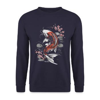 Koi Fisch Karpfen Japan China Fische - Unisex Pullover - Navy - Vorne - Alina (178cm) & Michal (187cm)