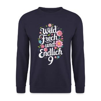 Cadeau d’anniversaire 9 ans Anniversaire des enfants - Sweat-shirt Unisexe - marine - Devant - Alina (178cm) & Michal (187cm)