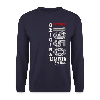 75. Geburtstag Legende Oktober 1950 Jahrgang 50 - Unisex Pullover - Navy - Vorne - Alina (178cm) & Michal (187cm)
