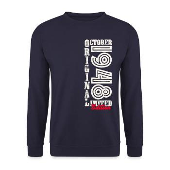 75e anniversaire Original Octobre Année 1948 - Sweat-shirt Unisexe - marine - Devant - Alina (178cm) & Michal (187cm)