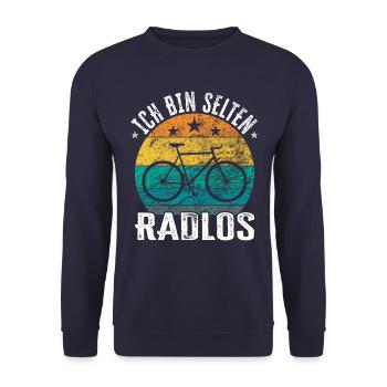 Ich bin selten Radlos - lustiger Spruch - Unisex Pullover - Navy - Vorne - Alina (178cm) & Michal (187cm)