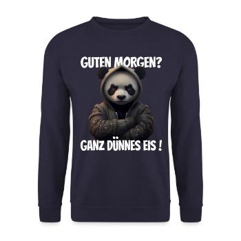 Guten Morgen? Ganz dünnes Eis! Lustiger Pandabär - Unisex Pullover - Navy - Vorne - Alina (178cm) & Michal (187cm)