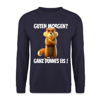 Guten Morgen? Ganz dünnes Eis! Lustiges Hörnchen - Unisex Pullover - Navy - Vorne - Alina (178cm) & Michal (187cm)