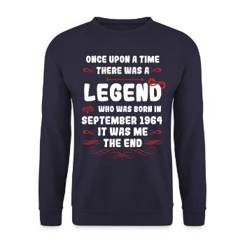 Once upon a time there was a legend. September 1964 Birth - Unisex Sweatshirt - navy - Front - Alina (178cm) & Michal (187cm)