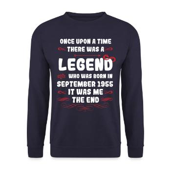 Once upon a time, there was a legend. September 1955 Birth - Unisex Sweatshirt - navy - Front - Alina (178cm) & Michal (187cm)