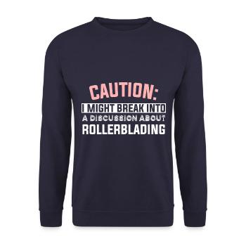 CAUTION: I MIGHT BREAK INTO A DISCUSSION ABOUT RO - Unisex Sweatshirt - navy - Front - Alina (178cm) & Michal (187cm)