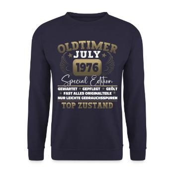 Oldtimer Juli 1976 46. Geburtstag Geschenk Herren - Unisex Pullover - Navy - Vorne - Alina (178cm) & Michal (187cm)