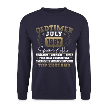 Oldtimer Juli 1987 35. Geburtstag Geschenk Herren - Unisex Pullover - Navy - Vorne - Alina (178cm) & Michal (187cm)