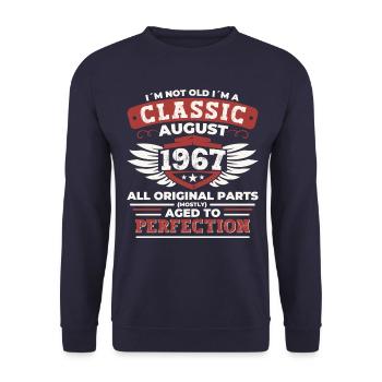 Born in 1967 Classic Birthday Gift August - Unisex Sweatshirt - navy - Front - Alina (178cm) & Michal (187cm)
