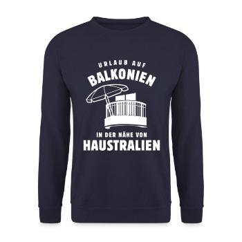 Urlaub auf Balkonien - Blütenmeer - Haustralien - Unisex Pullover - Navy - Vorne - Alina (178cm) & Michal (187cm)