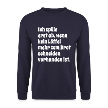 Abspülen - WG - Sauberkeit - Ironie - Spruch - Unisex Pullover - Navy - Vorne - Alina (178cm) & Michal (187cm)