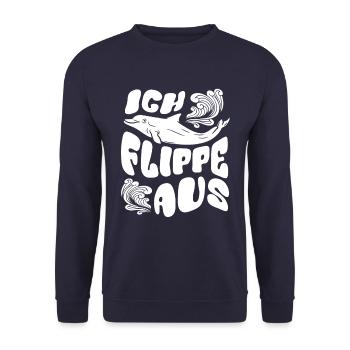 Ich flippe aus - Ironie - Delphin - Spruch - Unisex Pullover - Navy - Vorne - Alina (178cm) & Michal (187cm)