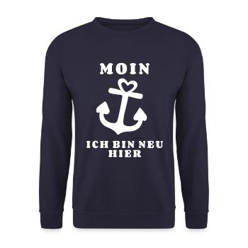 Moin bin neu hier Anker Baby Geburt Spruch - Unisex Pullover - Navy - Vorne - Alina (178cm) & Michal (187cm)