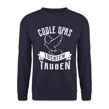 Coole Opas - Brieftauben Taubenzüchter - Unisex Pullover - Navy - Vorne - Alina (178cm) & Michal (187cm)