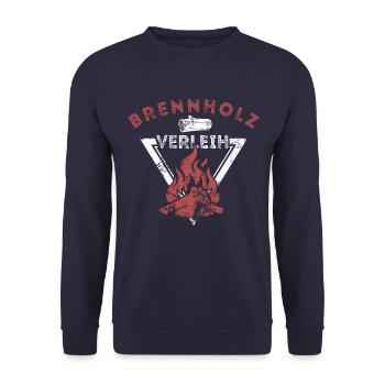 Brennholz Verleih - Ironie - Spruch - Unisex Pullover - Navy - Vorne - Alina (178cm) & Michal (187cm)