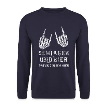 Metal - Musik - Schlager - Skelett - Pommesgabel - Unisex Pullover - Navy - Vorne - Alina (178cm) & Michal (187cm)