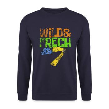 Wild & frech und schon 7 Geburtstag Geschenk - Unisex Pullover - Navy - Vorne - Alina (178cm) & Michal (187cm)