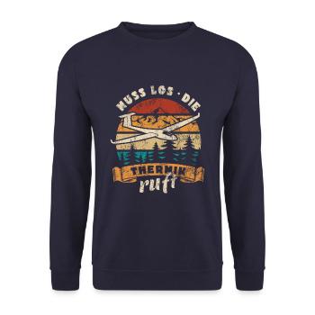 Muss los die Thermik ruft - Segelflugzeug Spruch - Unisex Pullover - Navy - Vorne - Alina (178cm) & Michal (187cm)