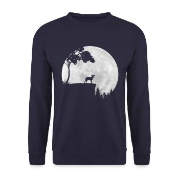 Vollmond - Nacht - Pinscher Hund Silhouette - Unisex Pullover - Navy - Vorne - Alina (178cm) & Michal (187cm)