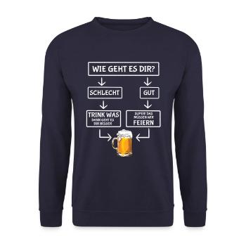 Wie geht es dir - Biertrinker - Männertag - Unisex Pullover - Navy - Vorne - Alina (178cm) & Michal (187cm)