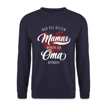 Nur die besten Mamas werden zur Oma befördert - Unisex Pullover - Navy - Vorne - Alina (178cm) & Michal (187cm)