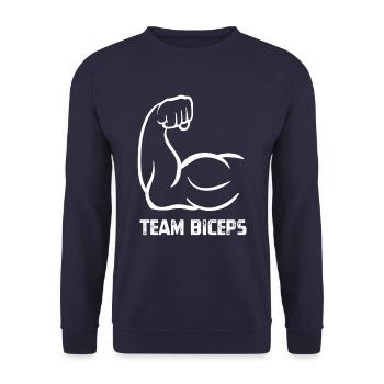 Team Biceps - Bodybuilding - Muskelaufbau - Unisex Pullover - Navy - Vorne - Alina (178cm) & Michal (187cm)
