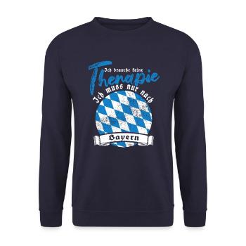 Ich brauche keine Therapie ich muss nach Bayern - Unisex Pullover - Navy - Vorne - Alina (178cm) & Michal (187cm)